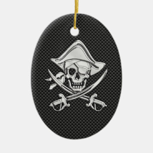 Chrome like Pirate on Black Carbon Fibre Keramikornament