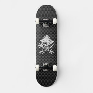 Chrome like Pirate on Black Carbon Fibre Skateboard
