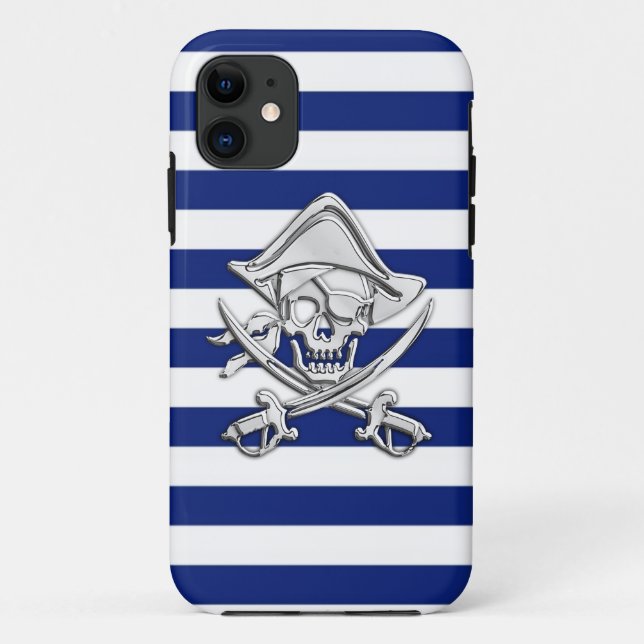 Chrome like Pirate on Nautical Stripes Decke Case-Mate iPhone Hülle (Rückseite)