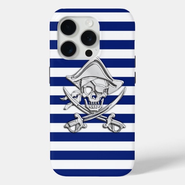 Chrome like Pirate on Nautical Stripes Decke Case-Mate iPhone Hülle (Rückseite)