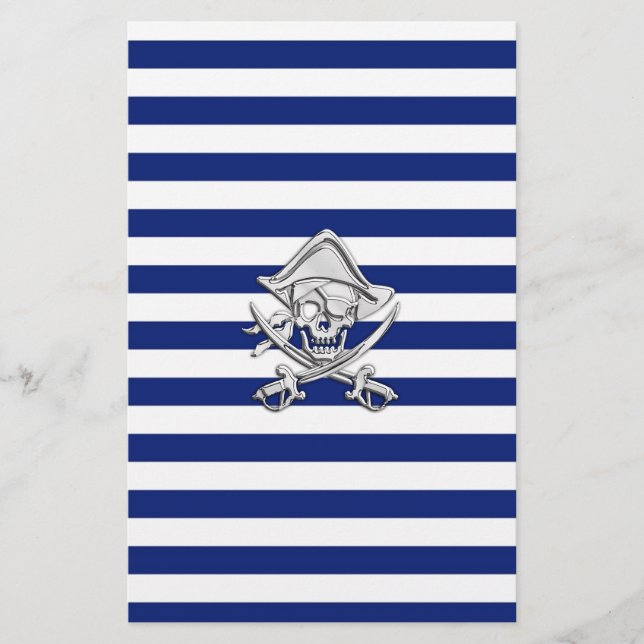 Chrome like Pirate on Navy Stripes Briefpapier (Vorderseite)
