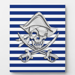 Chrome like Pirate on Navy Stripes Fotoplatte
