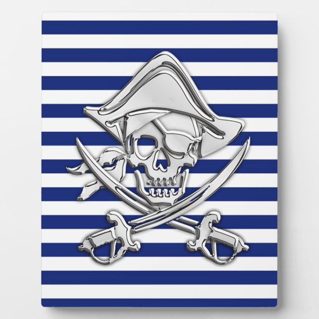 Chrome like Pirate on Navy Stripes Fotoplatte (Vorderseite)
