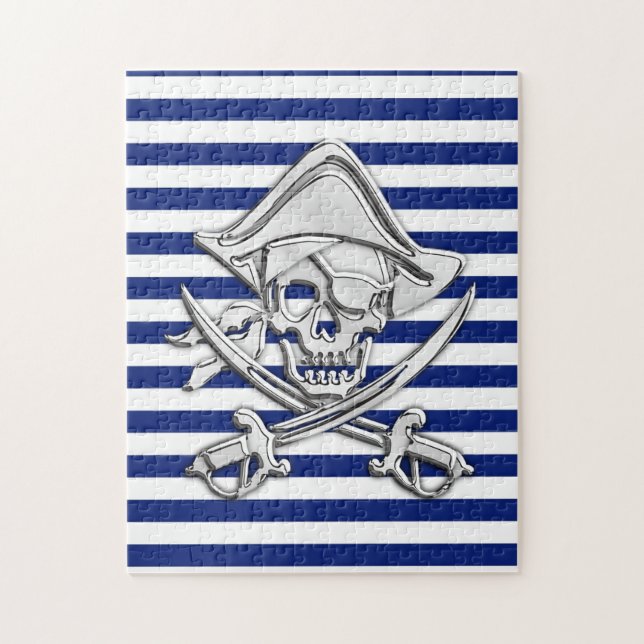 Chrome like Pirate on Navy Stripes Puzzle (Vertikal)