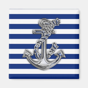 Chrome Like Rope Anchor auf Nautical Stripes Magnet