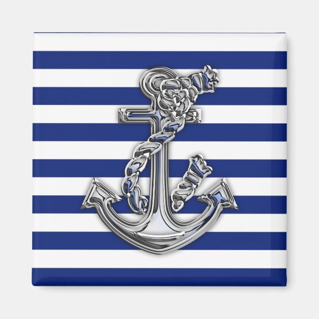 Chrome Like Rope Anchor auf Nautical Stripes Magnet (Vorne)