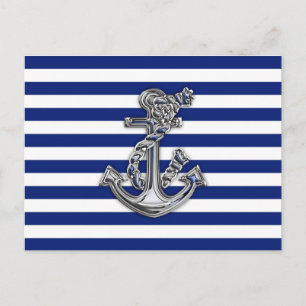 Chrome Like Rope Anchor auf Nautical Stripes Postkarte