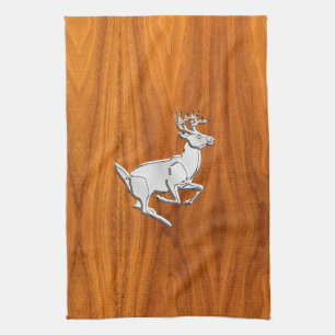 Chrome like Running Deer on Fine Teak Print Geschirrtuch