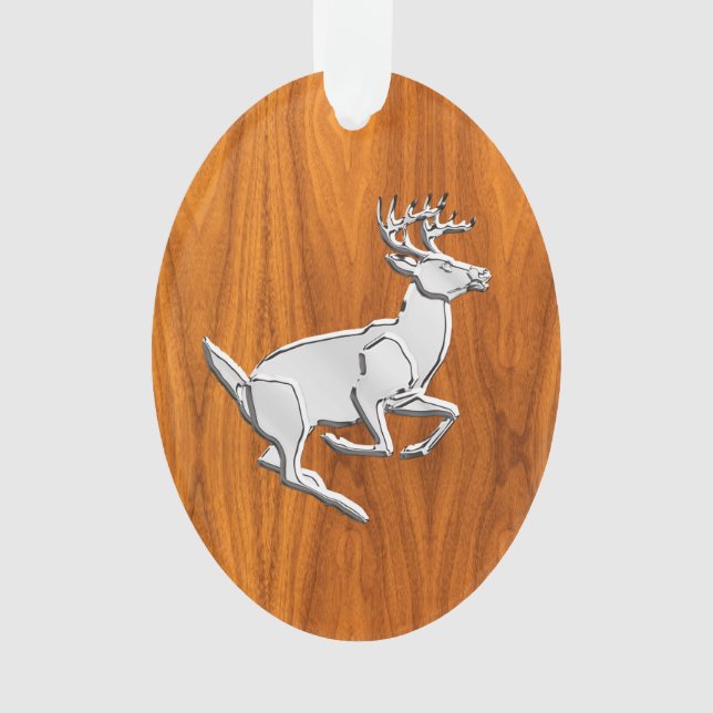 Chrome like Running Deer on Fine Teak Print Ornament (Vorderseite)