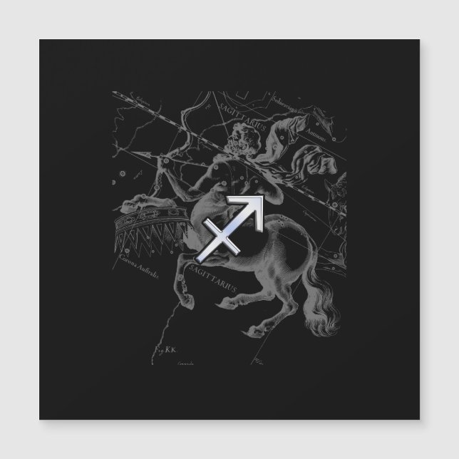 Chrome Like Sagittarius Sign auf Black Hevelius Magnetkarte (Vorderseite)