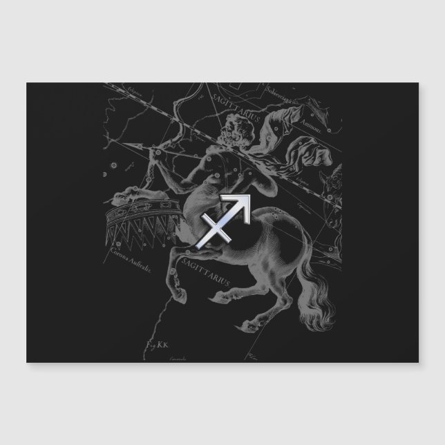 Chrome Like Sagittarius Sign auf Black Hevelius Magnetkarte (Vorderseite)