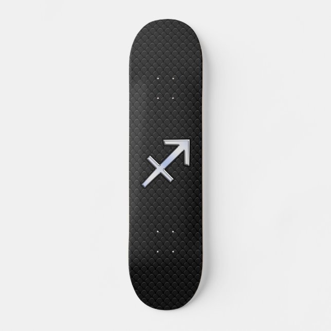 Chrome like Sagittarius Zodiac Sign auf schwarz Skateboard (Vorderseite)
