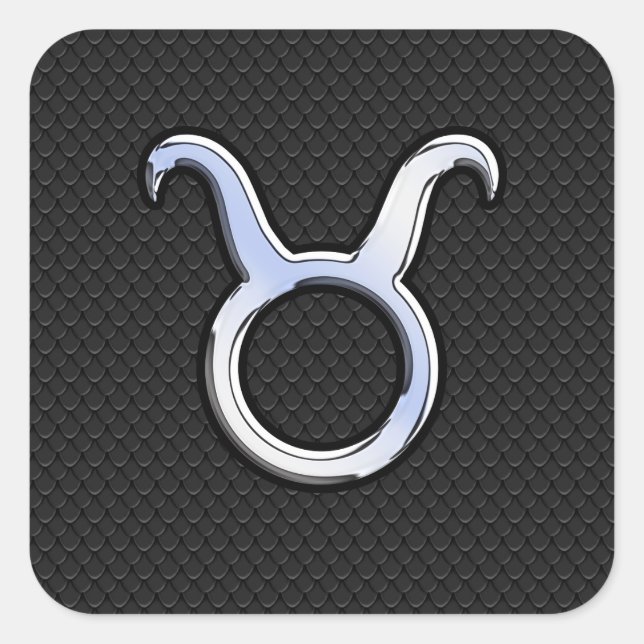 Chrome Like Taurus Sign auf Black Snake Skin Quadratischer Aufkleber (Vorderseite)