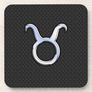 Chrome Like Taurus Sign auf Black Snake Skin Untersetzer