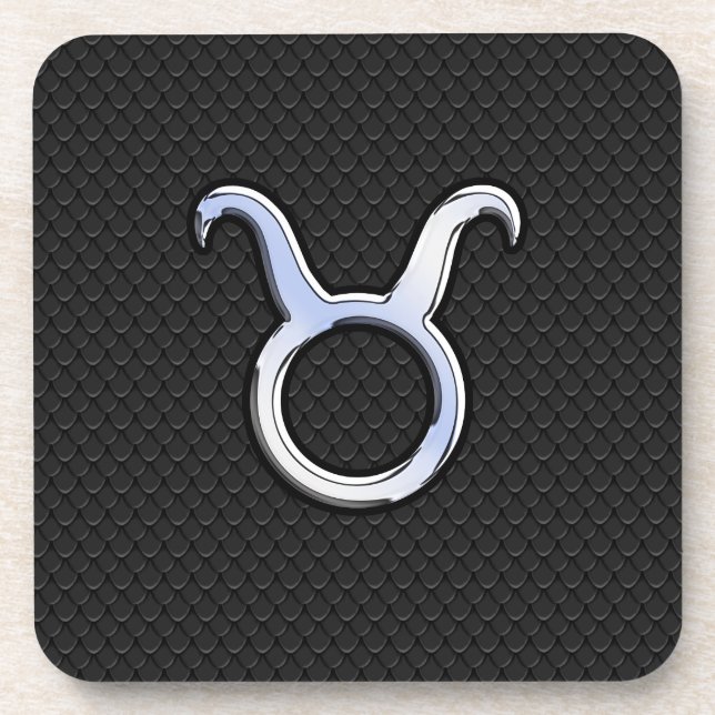 Chrome Like Taurus Sign auf Black Snake Skin Untersetzer (Vorderseite)