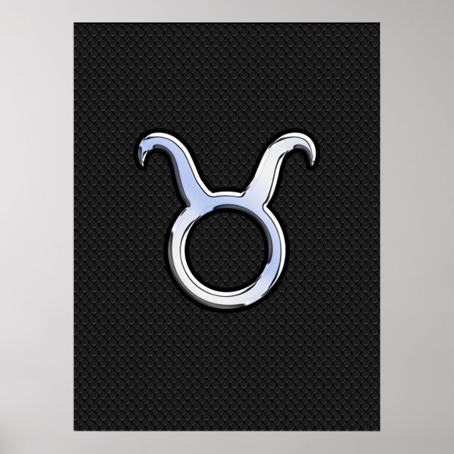 Chrome Like Taurus Zodiac Sign auf Black Snake Ski Poster (Vorne)
