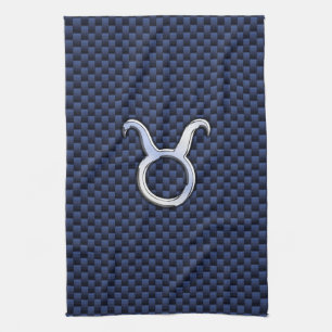 Chrome Like Taurus Zodiac Sign Blue Carbon Print Handtuch