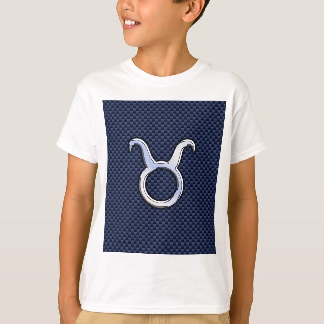 Chrome Like Taurus Zodiac Sign Blue Carbon Print T-Shirt (Vorderseite)