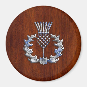 Chrome Like Thistle auf Mahogany Wood Style Magnet