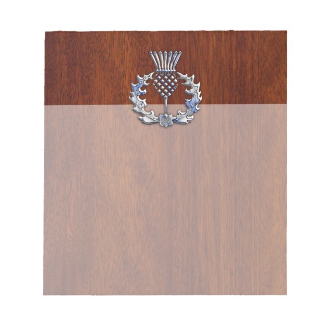 Chrome Like Thistle auf Mahogany Wood Style Notizblock (Vorderseite)