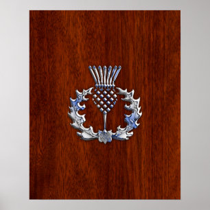 Chrome Like Thistle auf Mahogany Wood Style Poster