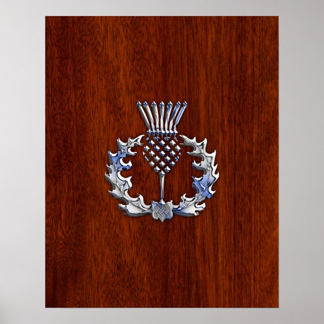 Chrome Like Thistle auf Mahogany Wood Style Poster (Vorne)