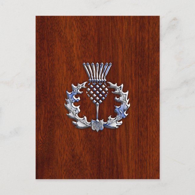 Chrome Like Thistle auf Mahogany Wood Style Postkarte (Vorderseite)