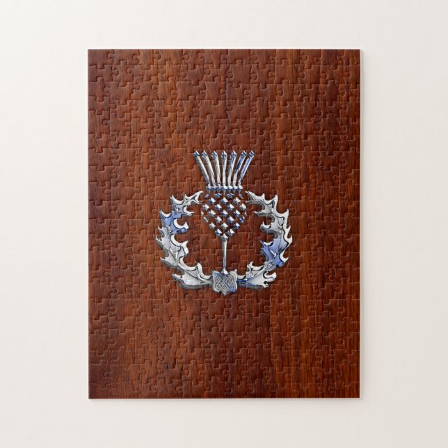 Chrome Like Thistle auf Mahogany Wood Style Puzzle (Vertikal)