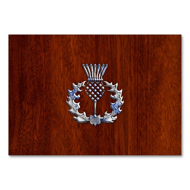 Chrome Like Thistle auf Mahogany Wood Style Tischnummer (Vorderseite)