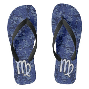 Chrome Like Virgo Zodiac Sign auf Blue Digital Cam Flip Flops