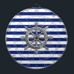 Chrome Like Wheel auf Nautical Stripes Dartscheibe<br><div class="desc">Ein silberfarbenes Raddesign in marineblau-blauem Streifen. Ein modernes nautisches Geschenk. Verwenden Sie den Link "Diesen Designer Gefragt",  um uns mit Ihren speziellen Designanfragen oder für Hilfe bei Ihren individuellen Anpassungsbedürfnissen zu kontaktieren.</div>
