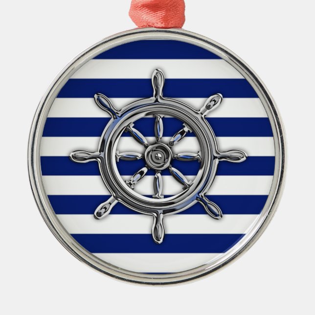 Chrome Like Wheel auf Nautical Stripes Ornament Aus Metall (Vorne)