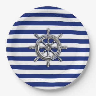 Chrome Like Wheel auf Nautical Stripes Pappteller