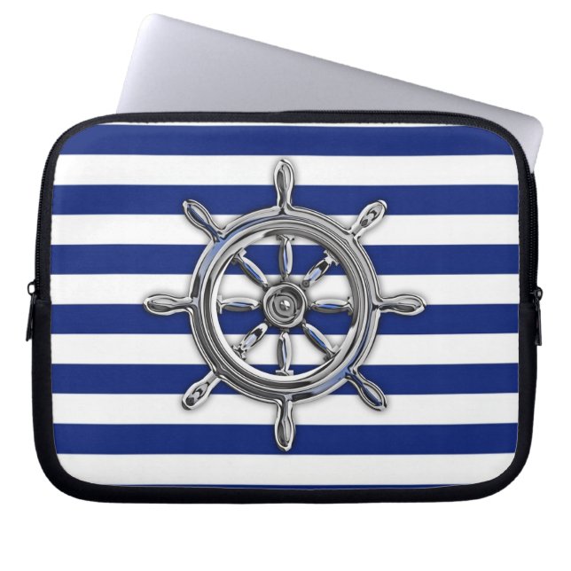 Chrome Like Wheel auf Navy Stripes Laptopschutzhülle (Vorderseite)