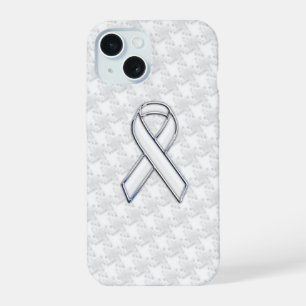 Chrome like White Ribbon Awareness Hahnentrittmust iPhone 15 Hülle