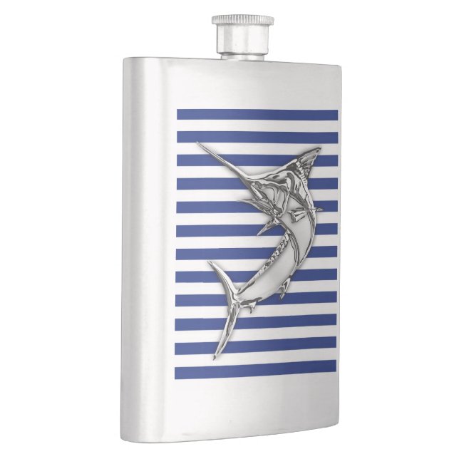 Chrome Marlin on Navy Stripes Print Flachmann (Rechts)