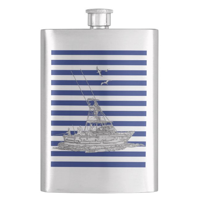 Chrome Mermaid auf Navy Stripes Print Flachmann (Vorderseite)
