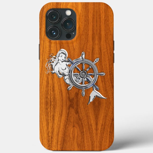Chrome Mermaid auf Teak Veneer Print Case-Mate iPhone Hülle (Rückseite)