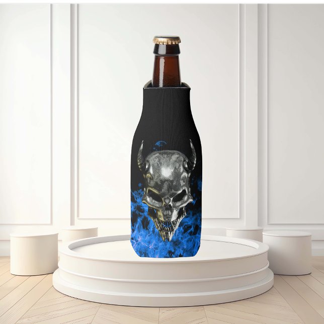 Chrome Metal Demon Skull Blue Flame Flaschenkühler (Von Creator hochgeladen)