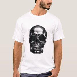 Chrome Metallic 3D-Schädel mit angesagter Sonnenbr T-Shirt