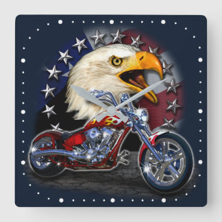 Chrome Motorrad Chopper Patriotic Eagle USA Flag Quadratische Wanduhr