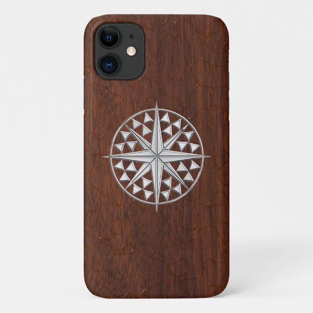 Chrome Nautical Compass on Wet Mahogany Print Case-Mate iPhone Hülle (Rückseite)