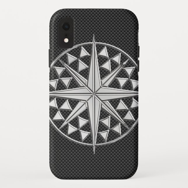 Chrome Nautical Star auf Kohlenstofffaser Case-Mate iPhone Hülle (Rückseite)