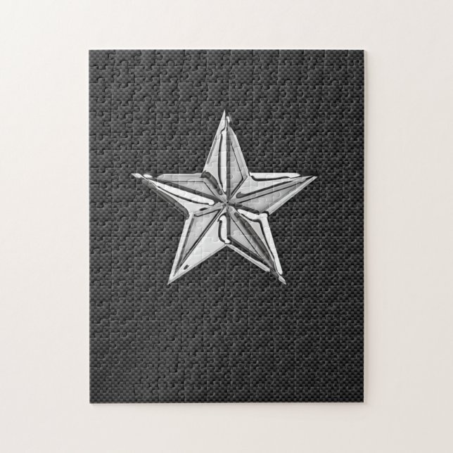 Chrome Nautical Star auf Kohlenstofffaser Puzzle (Vertikal)
