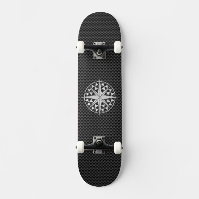 Chrome Nautical Star auf Kohlenstofffaser Skateboard (Vorderseite)
