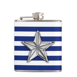 Chrome Nautical Star auf Navy Stripes Flachmann
