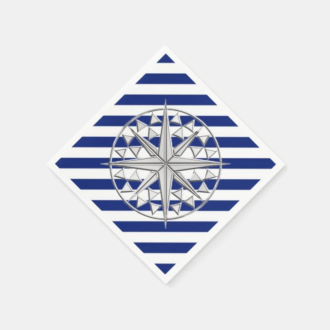 Chrome Nautical Star auf Navy Stripes Print Serviette (Ecke)