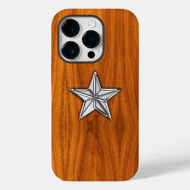 Chrome Nautical Star auf Teak Wood Print Case-Mate iPhone Hülle (Rückseite)
