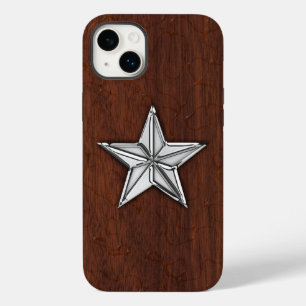 Chrome Nautical Star auf Wet Mahogany Print Case-Mate iPhone 14 Plus Hülle
