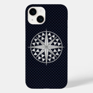 Chrome Nautical Star on Carbon Fibre Print Case-Mate iPhone 14 Hülle